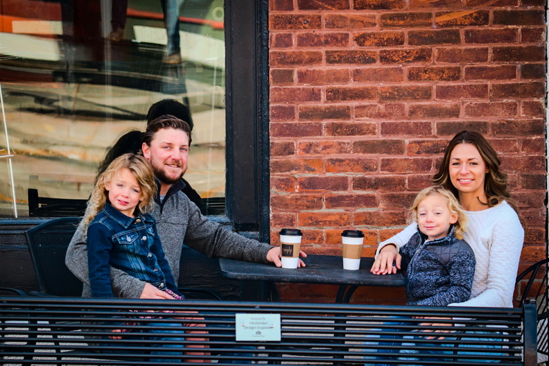 family simply fall kid kids downtown people drink